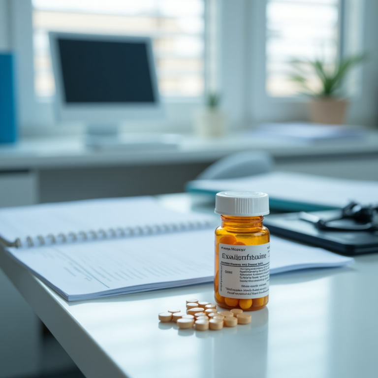 Lisdexamfetamina w leczeniu ADHD Opakowanie lisdeksamfetaminy i tabletki na biurku, ilustrujące Nowe możliwości leczenia ADHD